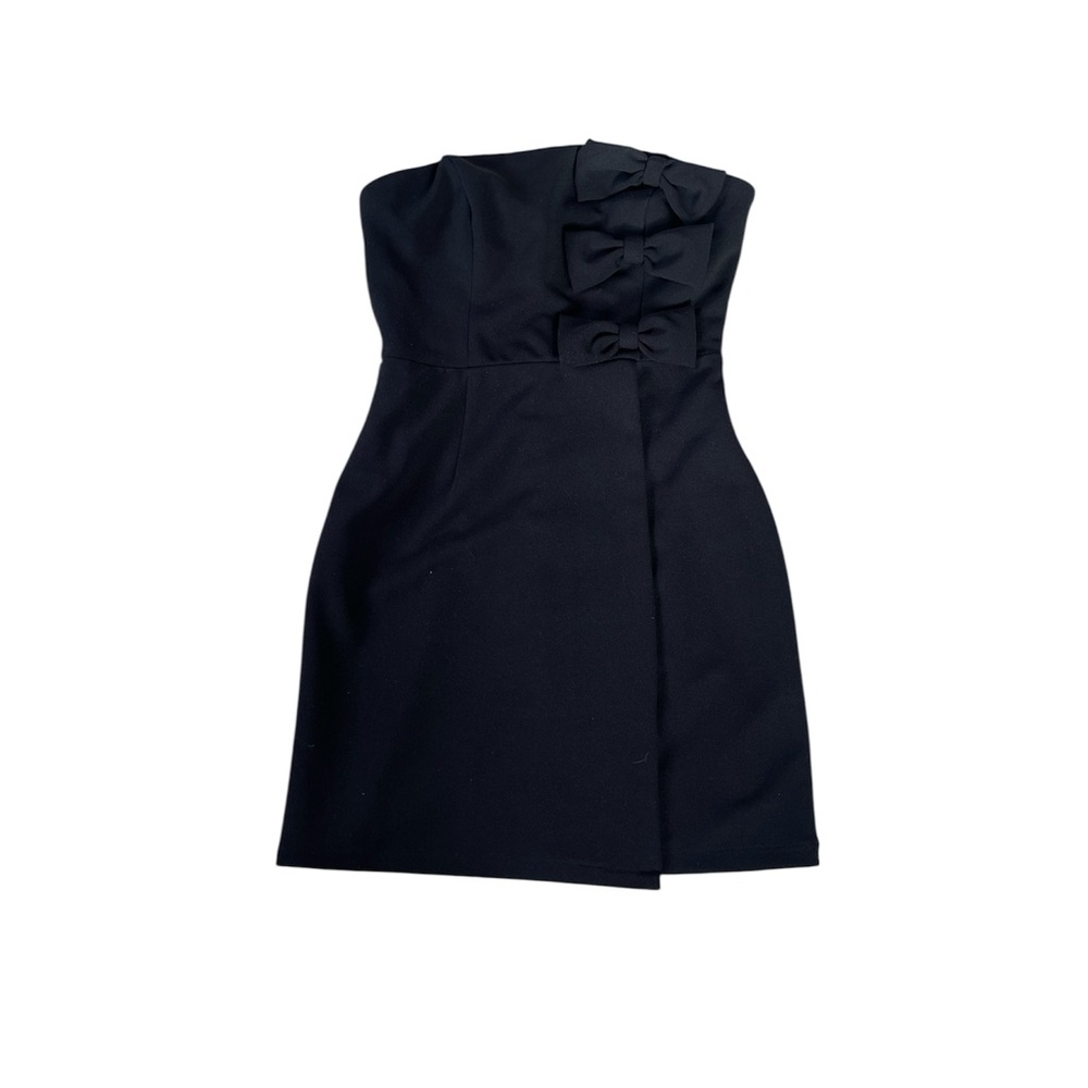 Aqua Black Strapless Dress with Bow Detail
